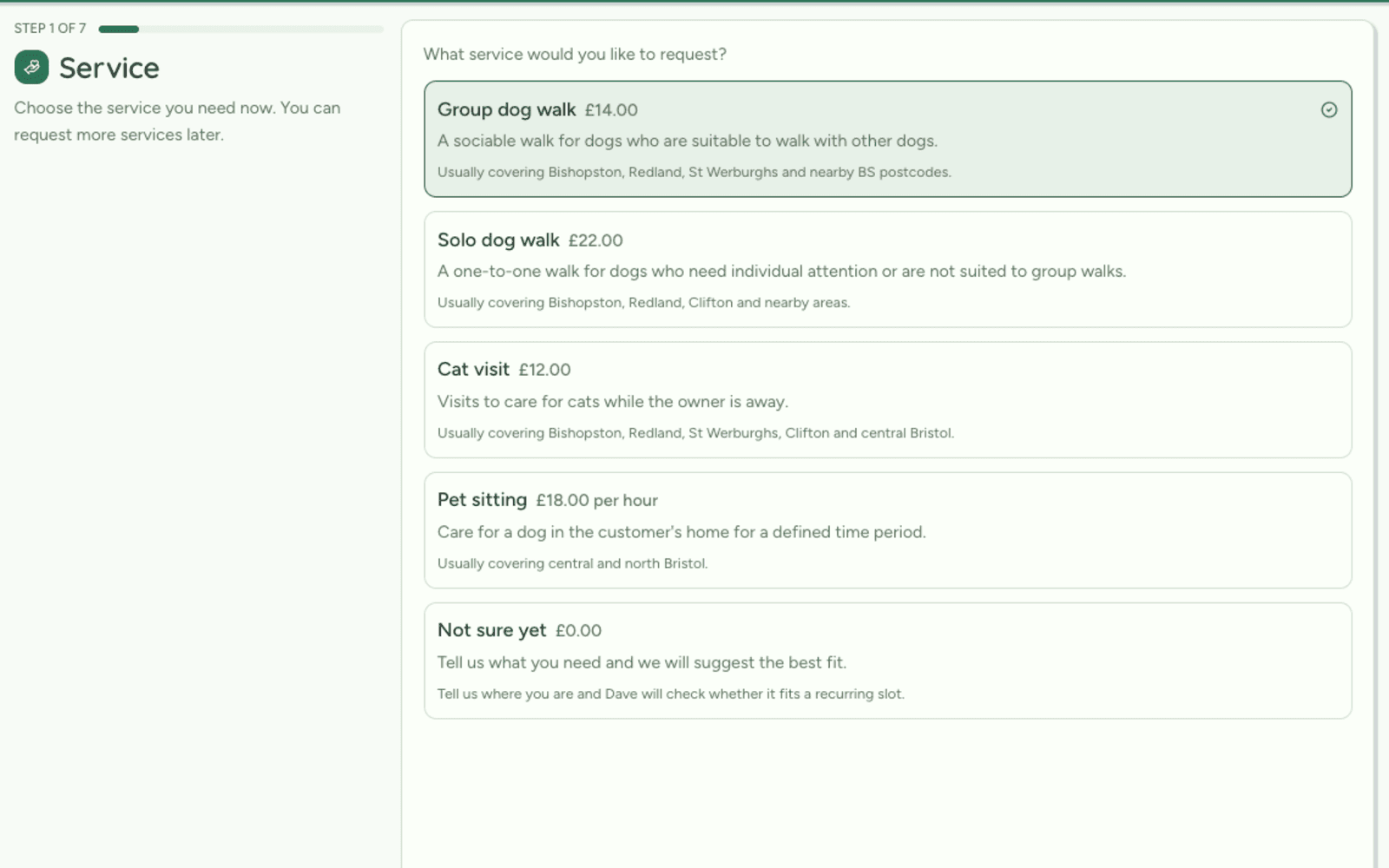 Dave's Dog Walks branded booking request form